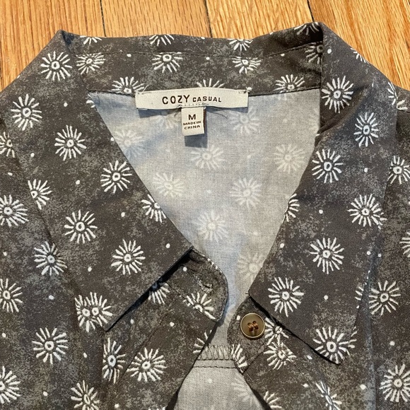 Cozy Casual Long Grey Button-Down Tank Shirt Dress - Size M - Picture 2 of 3